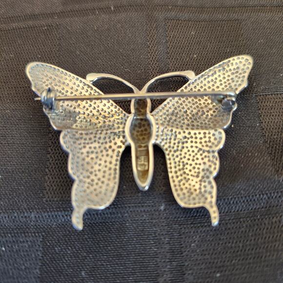 Alpaca Mexico Abalone Shell Butterfly Vintage Brooch/Pin Silver - Picture 2 of 7